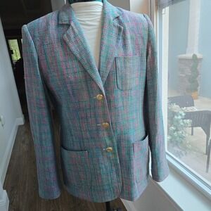 Helene Sidel Womens 100% raw silk blazer gold buttons multi-colored stripes sz 8